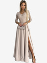 numoco Langes, elegantes Kleid mit Spitzenausschnitt und Beinschlitz - beige Numoco AMBER