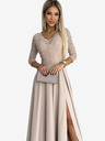 numoco Langes, elegantes Kleid mit Spitzenausschnitt und Beinschlitz - beige Numoco AMBER