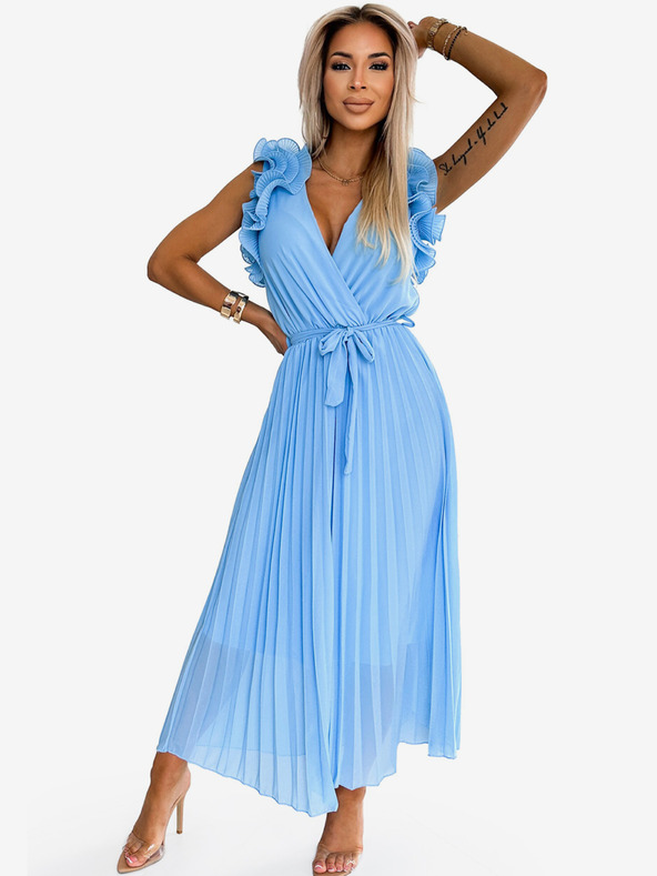 numoco Plissiertes Midikleid aus Chiffon mit herzförmigem Ausschnitt und zarten Rüschen - hellblau Numoco MIRABELLA