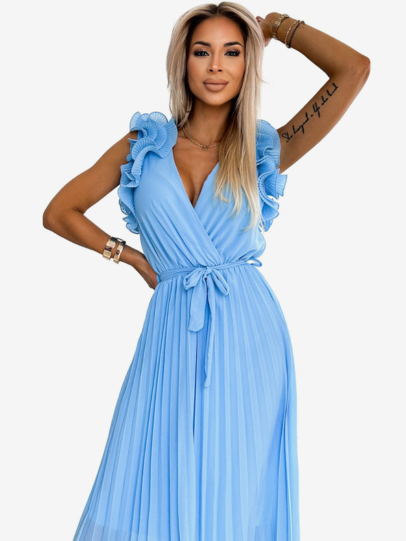 numoco Plissiertes Midikleid aus Chiffon mit herzförmigem Ausschnitt und zarten Rüschen - hellblau Numoco MIRABELLA