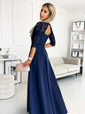 numoco Elegantes langes Spitzenkleid mit Dekolleté - Dunkelblau Numoco AMBER