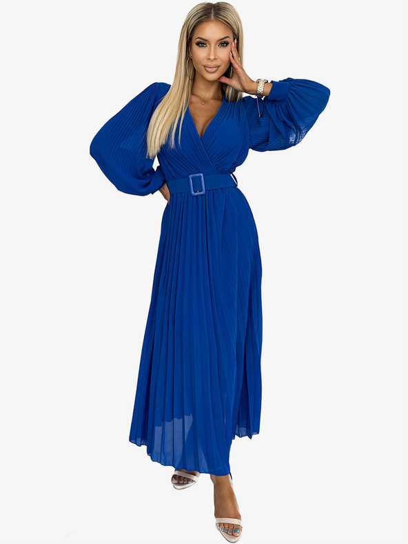 numoco Gegürtetes Kleid mit Gürtelausschnitt - blau Numoco KLARA