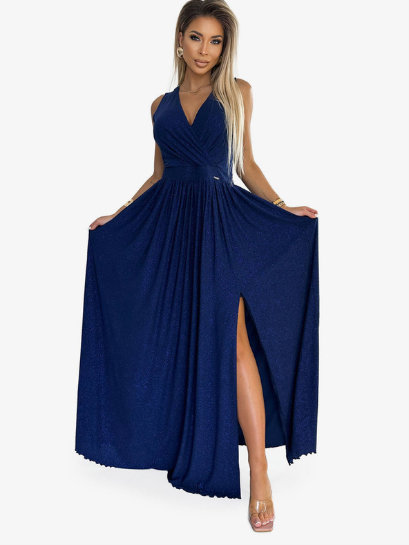 numoco Langes Kleid mit Rückenausschnitt und Bindeband - dunkelblau mit Glitzer Numoco JUSTINE