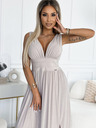 numoco Langes Brokatkleid mit Halsausschnitt und Taillensteppung - beige Numoco SUSAN