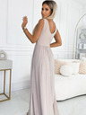 numoco Langes Brokatkleid mit Halsausschnitt und Taillensteppung - beige Numoco SUSAN