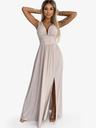 numoco Langes Brokatkleid mit Halsausschnitt und Taillensteppung - beige Numoco SUSAN