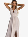 numoco Langes Brokatkleid mit Halsausschnitt und Taillensteppung - beige Numoco SUSAN