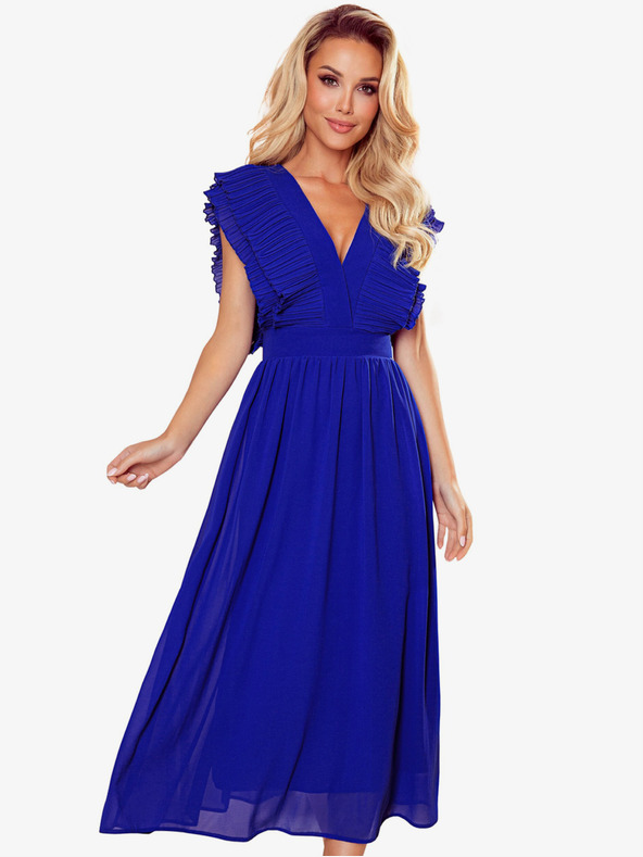 numoco Midikleid mit Rüschen und Ausschnitt - blau Numoco YANA