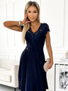 numoco Chiffonkleid mit Spitzenausschnitt - Dunkelblau Numoco LINDA