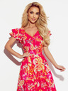 numoco Langes Kleid mit Ausschnitt und Rüschen - Rosa mit Blumen Numoco LIDIA