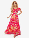 numoco Langes Kleid mit Ausschnitt und Rüschen - Rosa mit Blumen Numoco LIDIA