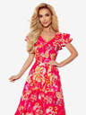 numoco Langes Kleid mit Ausschnitt und Rüschen - Rosa mit Blumen Numoco LIDIA