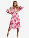 numoco Plissiertes Midikleid mit Knöpfen und langen Ärmeln - dunkelrosa Blumen auf weißem Grund Numoco CARLA
