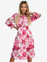 numoco Plissiertes Midikleid mit Knöpfen und langen Ärmeln - dunkelrosa Blumen auf weißem Grund Numoco CARLA