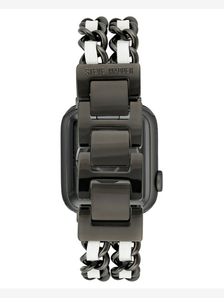 Steve Madden Steve Madden Damenarmband aus Stahl und veganem Leder für Apple Watch 38/40/41 mm, WS/1001BKWT424445