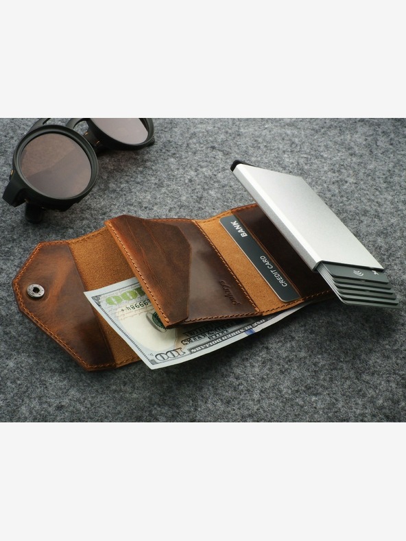 Pularys Pularys Herren Portemonnaie aus Leder braun