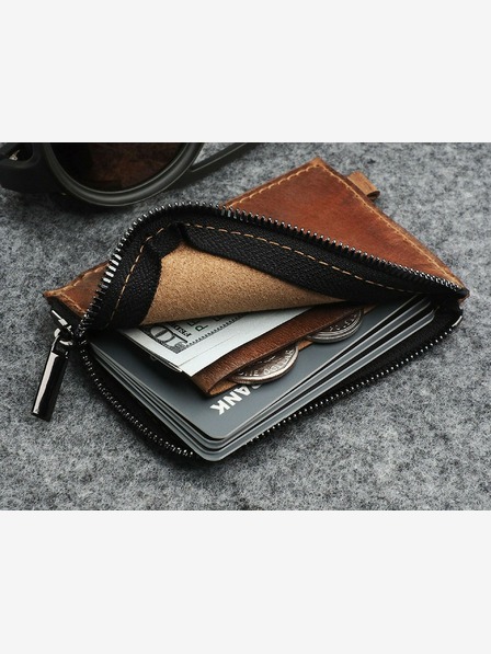 Pularys Pularys Herren Portemonnaie aus Leder Oldtimer Slim Braun