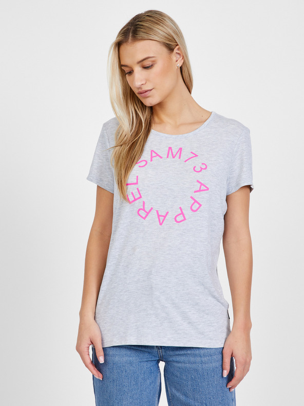 Sam 73 Hellgraues T-Shirt mit Aufdruck für Frauen SAM 73 Arias