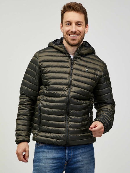 Sam 73 Khakifarbene Herren-Steppjacke mit Kapuze SAM 73 Edmund