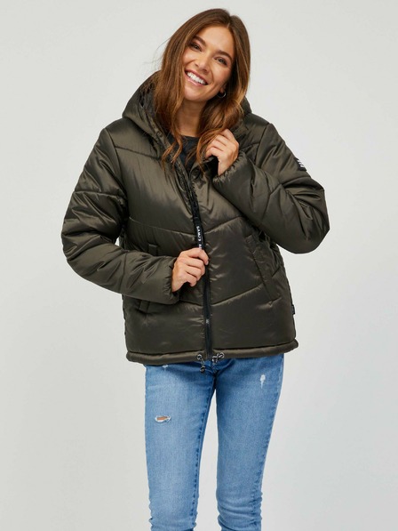 Sam 73 Dunkelgrüne Damen-Steppwinterjacke mit Kapuze SAM 73 Gede