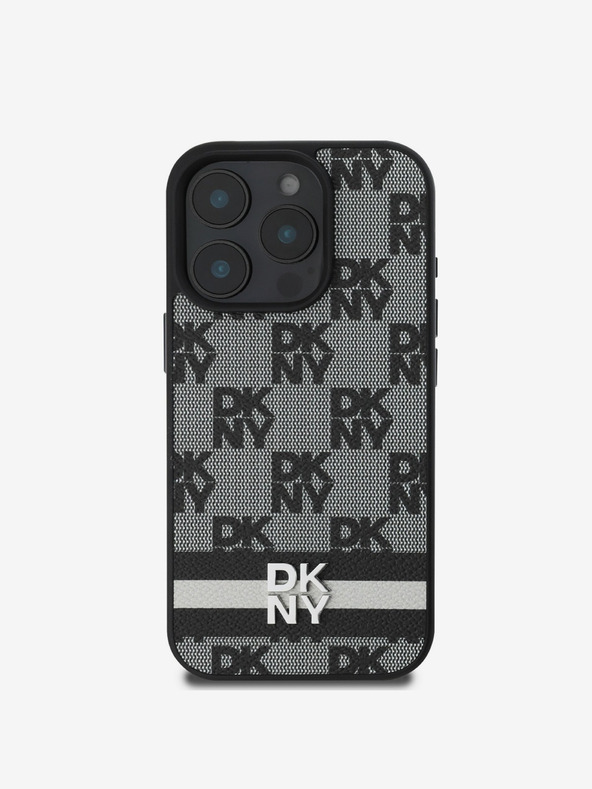 DKNY DKNY PU Leder Karomuster und Streifen Back Cover für iPhone 16 Pro Schwarz