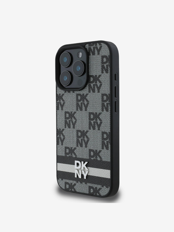 DKNY DKNY PU Leder Karomuster und Streifen Back Cover für iPhone 16 Pro Schwarz