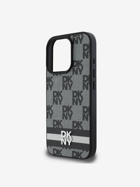 DKNY DKNY PU Leder Karomuster und Streifen Back Cover für iPhone 16 Pro Schwarz
