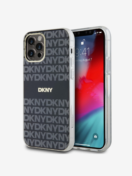 DKNY PC/TPU Repeat Pattern Tonal Stripe Magsafe Back Cover für iPhone 12/12 Pro Schwarz DKNY