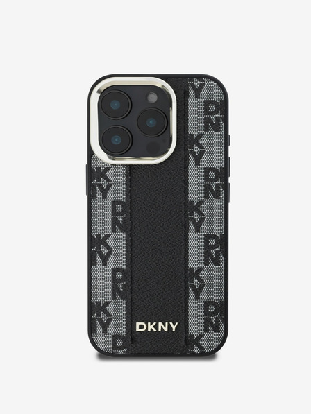 DKNY DKNY PU Leder Karomuster Magsafe Back Cover für iPhone 16 Pro Schwarz