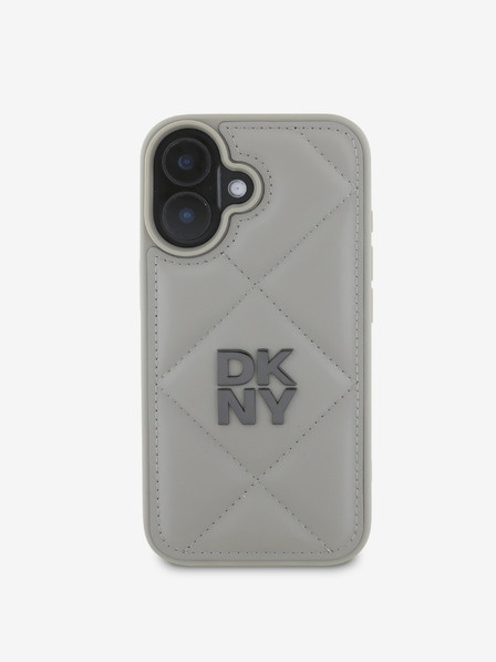 DKNY DKNY PU Leder Quilted Stack Logo Schutzhülle für iPhone 16 Plus Grau