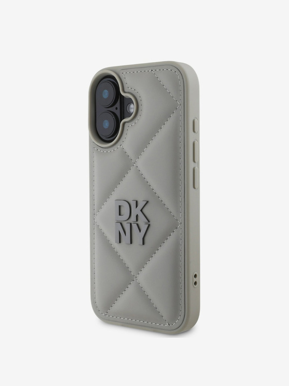 DKNY DKNY PU Leder Quilted Stack Logo Schutzhülle für iPhone 16 Plus Grau