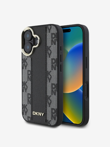 DKNY DKNY PU Leder Karomuster Magsafe Back Cover für iPhone 16 Plus Schwarz