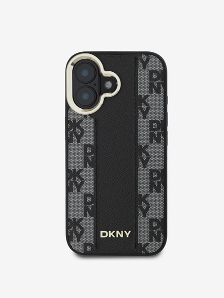 DKNY DKNY PU Leder Karomuster Magsafe Back Cover für iPhone 16 Plus Schwarz