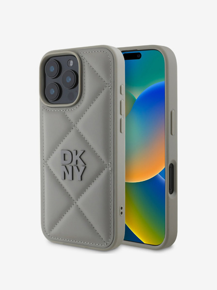 DKNY DKNY PU Leder Gestepptes Stack Logo Rückseite für iPhone 16 Pro Max Grau