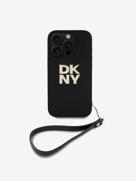 DKNY DKNY PU Leder Stack Logo Handgelenkschlaufe Schutzhülle für iPhone 16 Pro Max Schwarz
