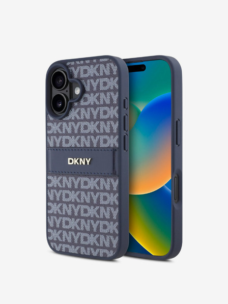 DKNY DKNY PU Leder Repeat Pattern Tonal Stripe Back Cover für iPhone 16 Blau