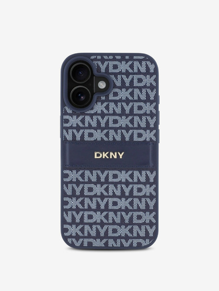 DKNY DKNY PU Leder Repeat Pattern Tonal Stripe Back Cover für iPhone 16 Blau