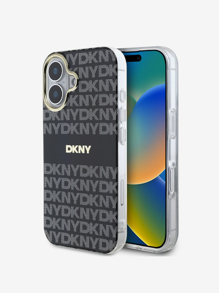 DKNY DKNY PC/TPU Repeat Pattern Tonal Stripe Magsafe Back Cover für iPhone 16 Schwarz