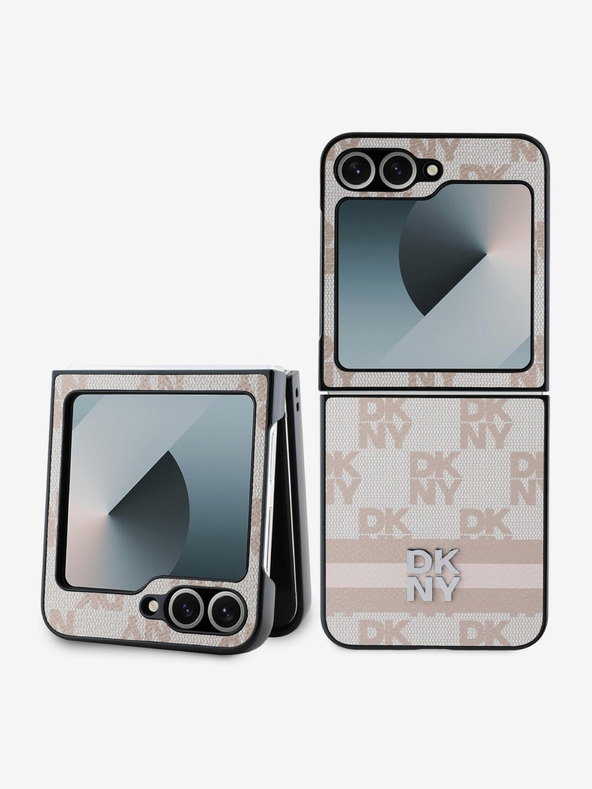 DKNY DKNY PU Leder Karomuster und Streifen Back Cover für Samsung Galaxy Z Flip 6 Pink