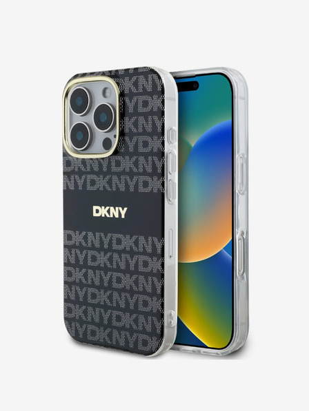 DKNY DKNY PC/TPU Repeat Pattern Tonal Stripe Magsafe Back Cover für iPhone 16 Pro Schwarz