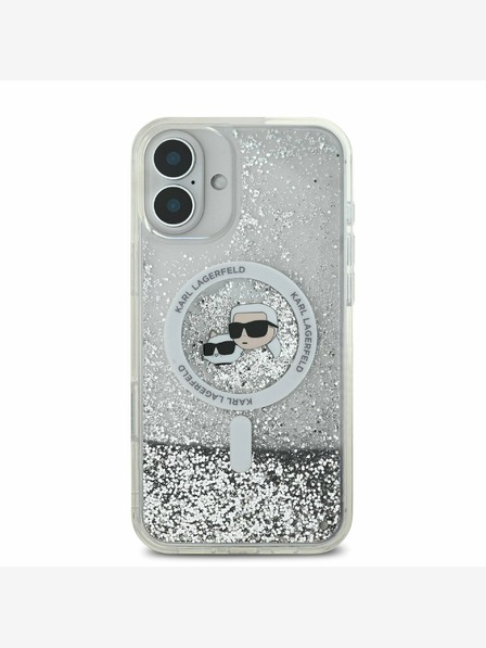 Karl Lagerfeld Karl Lagerfeld Liquid Glitter Karl und Choupette Heads MagSafe Back Cover für iPhone 16 Transparent