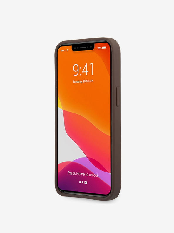 Guess Guess PU 4G Metall-Logo-Rückseite für iPhone 13 Braun