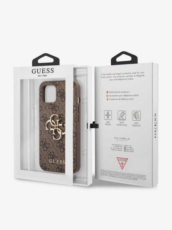 Guess Guess PU 4G Metall-Logo-Rückseite für iPhone 13 Braun