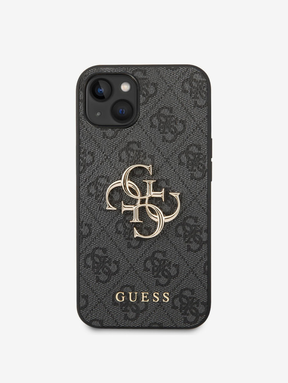 Guess PU 4G Metal Logo Rückseite Hülle für iPhone 14 Grey Handyhülle