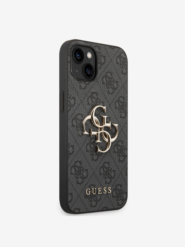 Guess PU 4G Metal Logo Rückseite Hülle für iPhone 14 Grey Handyhülle