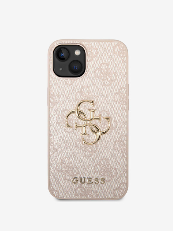 Guess PU 4G Metal Logo Rückseite Hülle für iPhone 15 Pink Handyhülle
