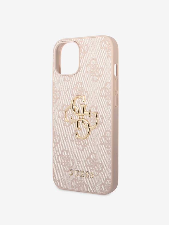Guess PU 4G Metal Logo Rückseite Hülle für iPhone 15 Pink Handyhülle