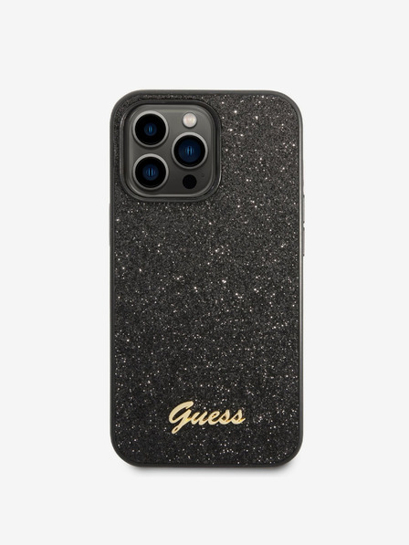 Guess Guess PC/TPU Glitter Flakes Metall-Logo-Rückseite für iPhone 14 Pro Max Schwarz