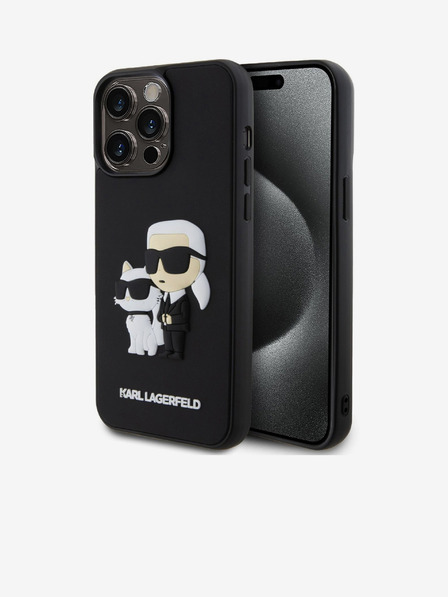 Karl Lagerfeld 3D Gummi Karl und Choupette Back Cover für iPhone 13 Pro Max Schwarz Karl Lagerfeld