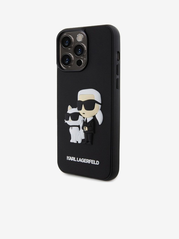 Karl Lagerfeld 3D Gummi Karl und Choupette Back Cover für iPhone 13 Pro Max Schwarz Karl Lagerfeld